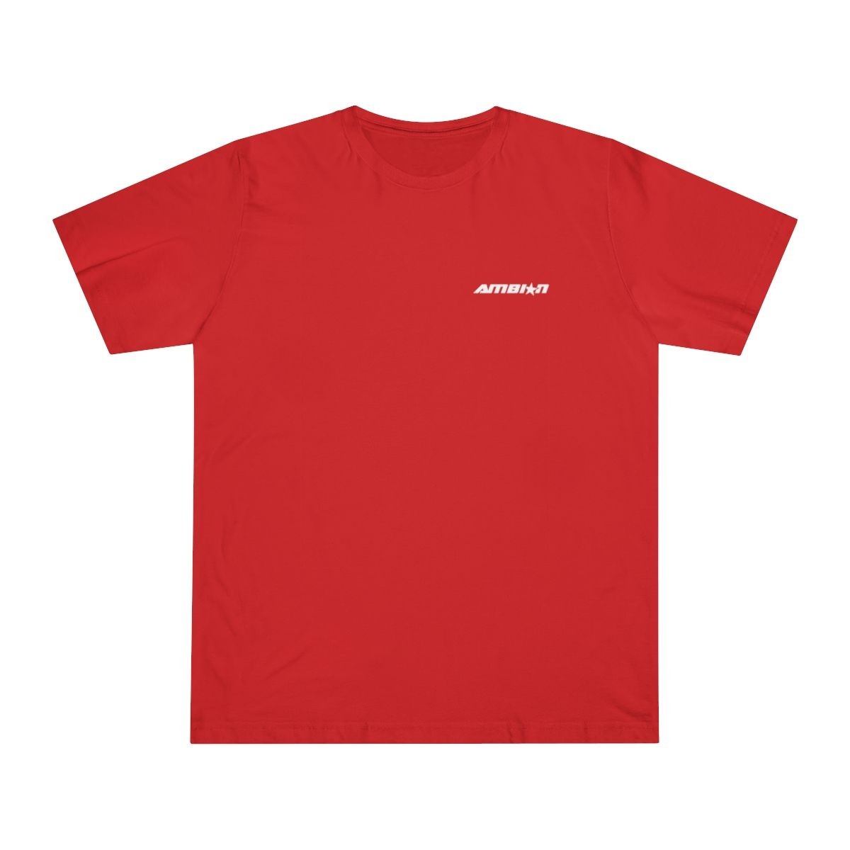 Vibrant Fiery Red Shirt. Affordable plain red shirt with logo
