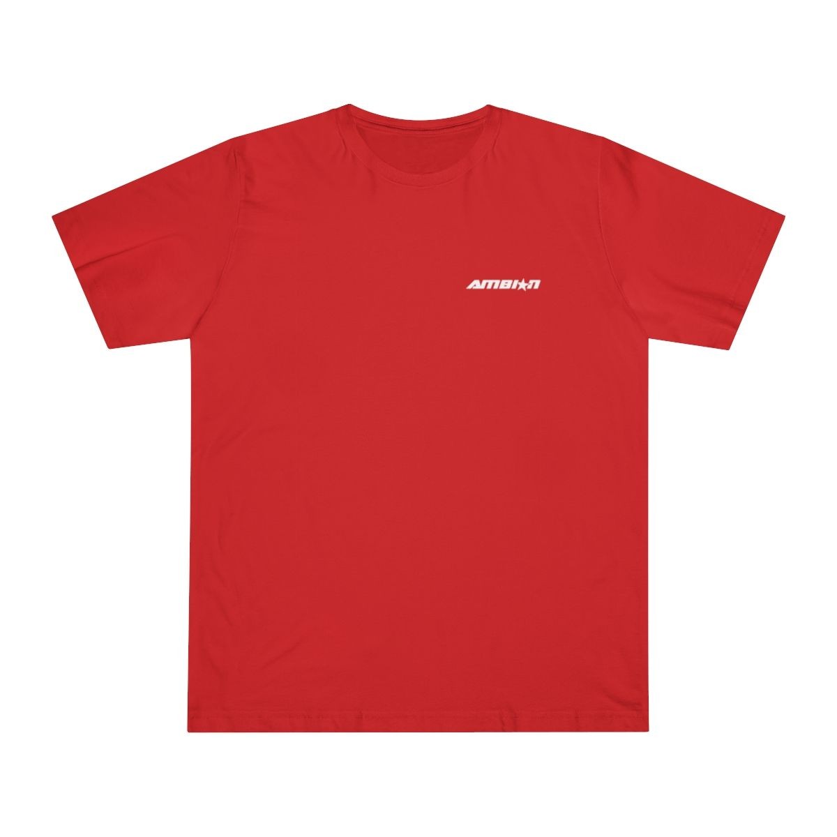 minimalist  Vibrant bright red shirt with Ambion logo, reflecting the passion and energy of the color red. Luxurious and bold, it combines style with premium quality.