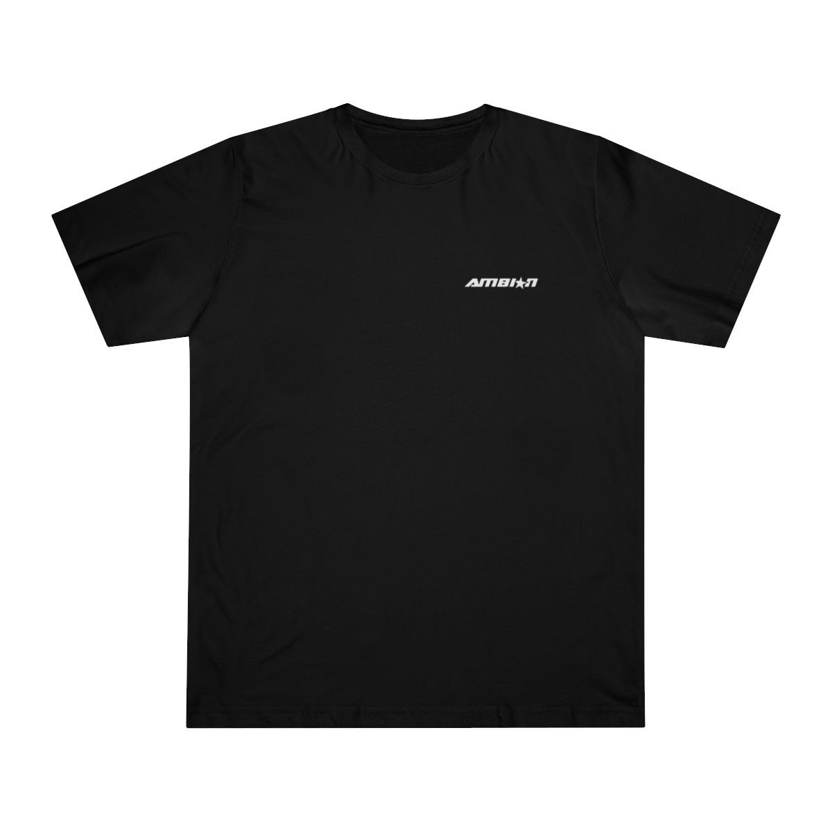 Luxurious minimalist  classic black t-shirt with Ambion logo, offering timeless style and premium quality.